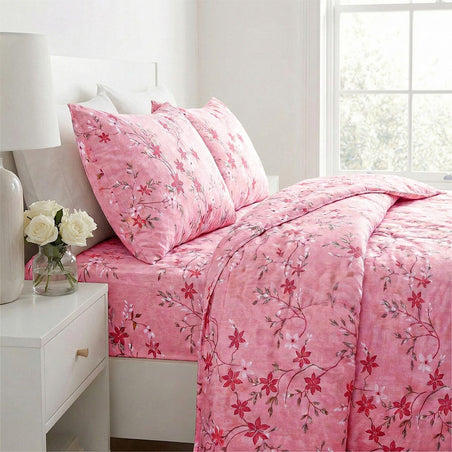 Livmore 4-Piece Floral Print Bedding Set - inc. Duvet Cover, Deep Fitted Sheet &amp; 2 Pillowcases (King, 225x220cm) - Pink 8324304 2