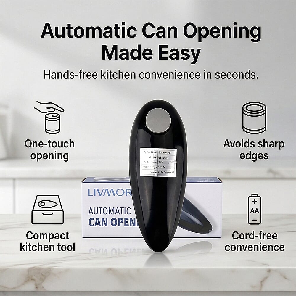 Livmore Automatic Can Opener - Battery Operated (2 x AA not inc) - Black 8363451 5