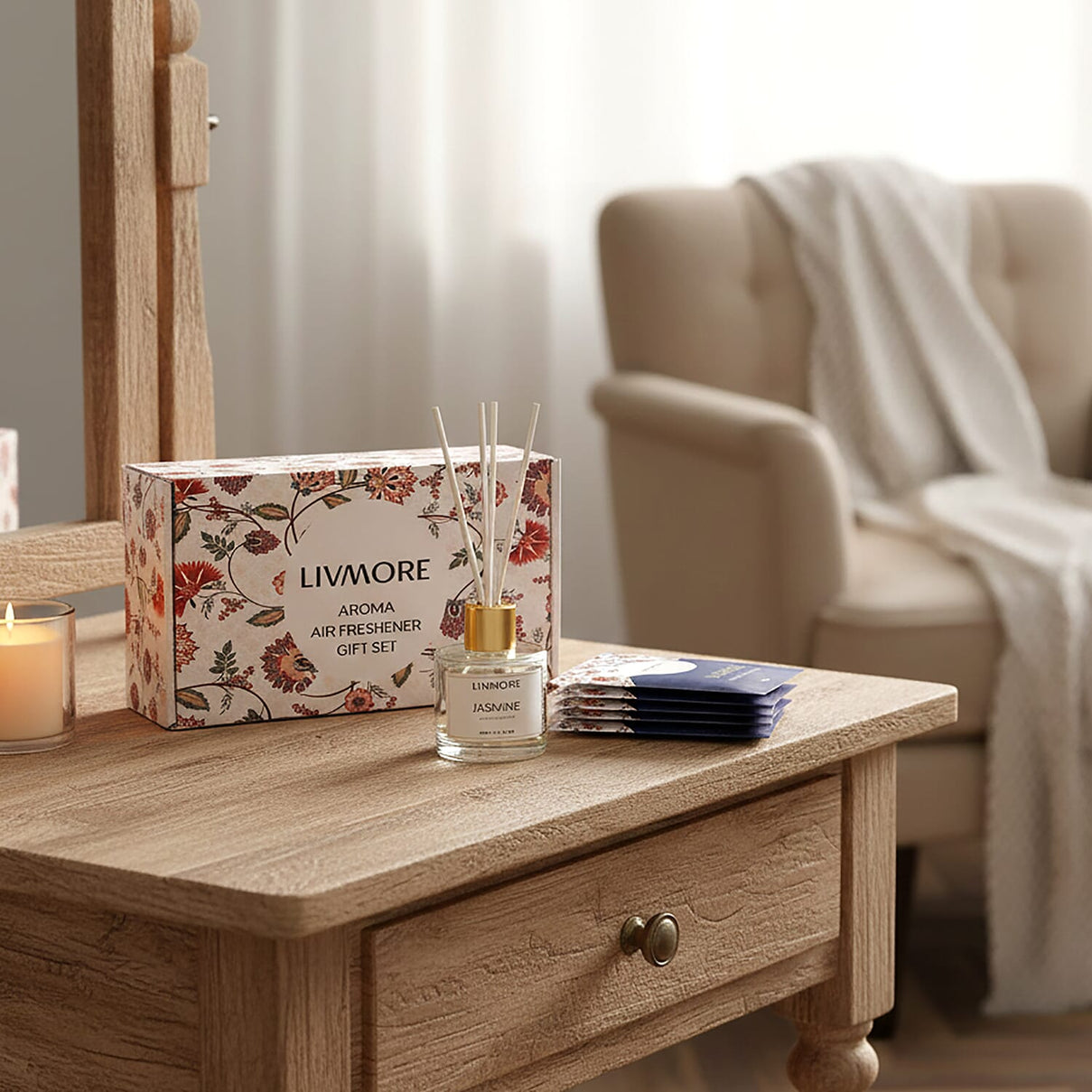 Livmore Jasmine Home Fragrance Set -  Contains 50ml Reed Diffuser with 4 Reed Sticks and 6 Fragrance Sachets 8287419 2