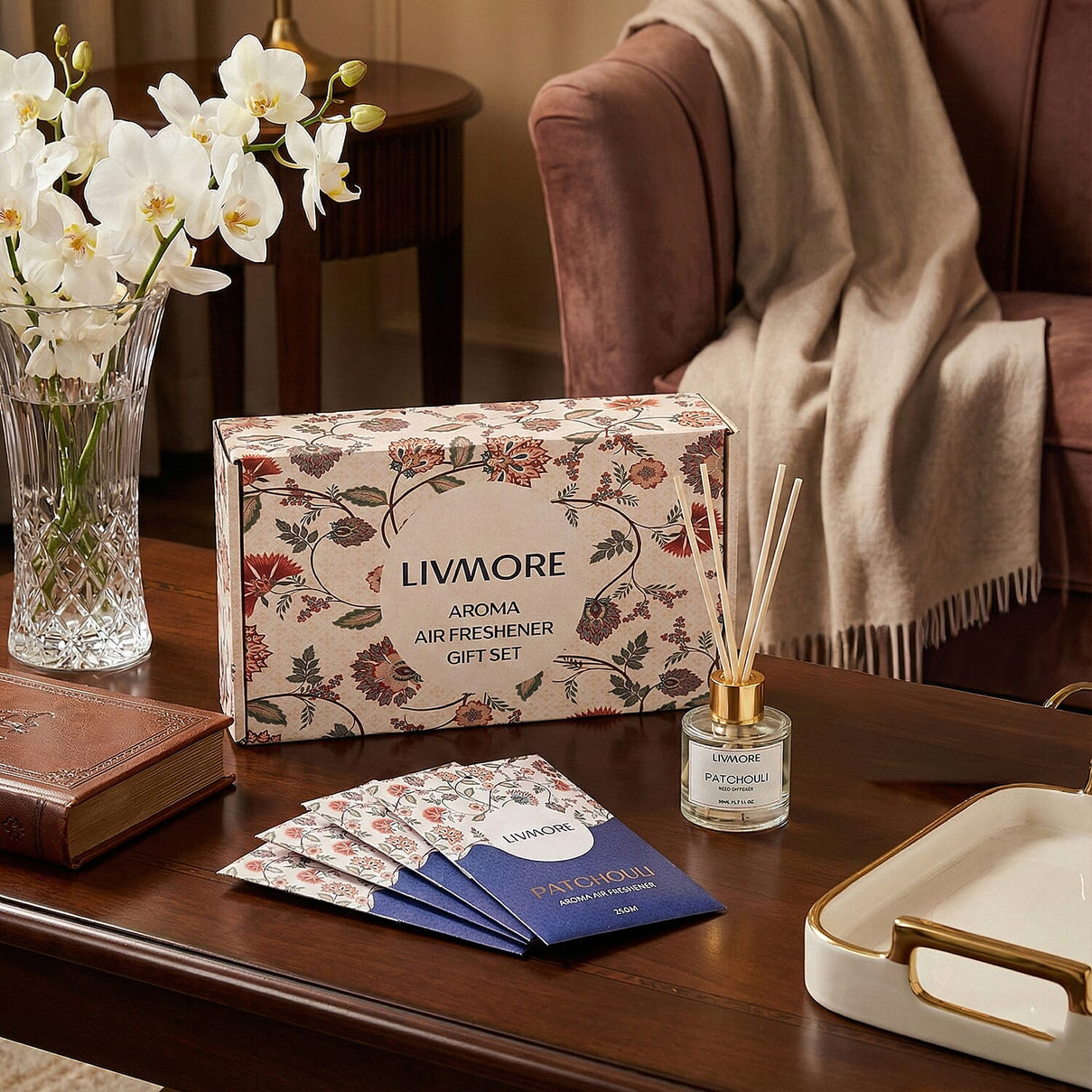 Livmore Patchouli Home Fragrance Set -  Contains 50ml Reed Diffuser with 4 Reed Sticks and 6 Fragrance Sachets V32366554 2