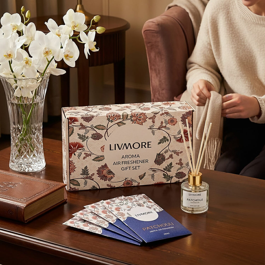 Livmore Rose Vanilla Home Fragrance Set -  Contains 50ml Reed Diffuser with 4 Reed Sticks and 6 Fragrance Sachets