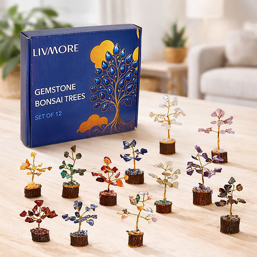 Tucson Find  Deal Livmore Set of 12 Gemstone Bonsai Trees (5.08cm) - Multi Colour