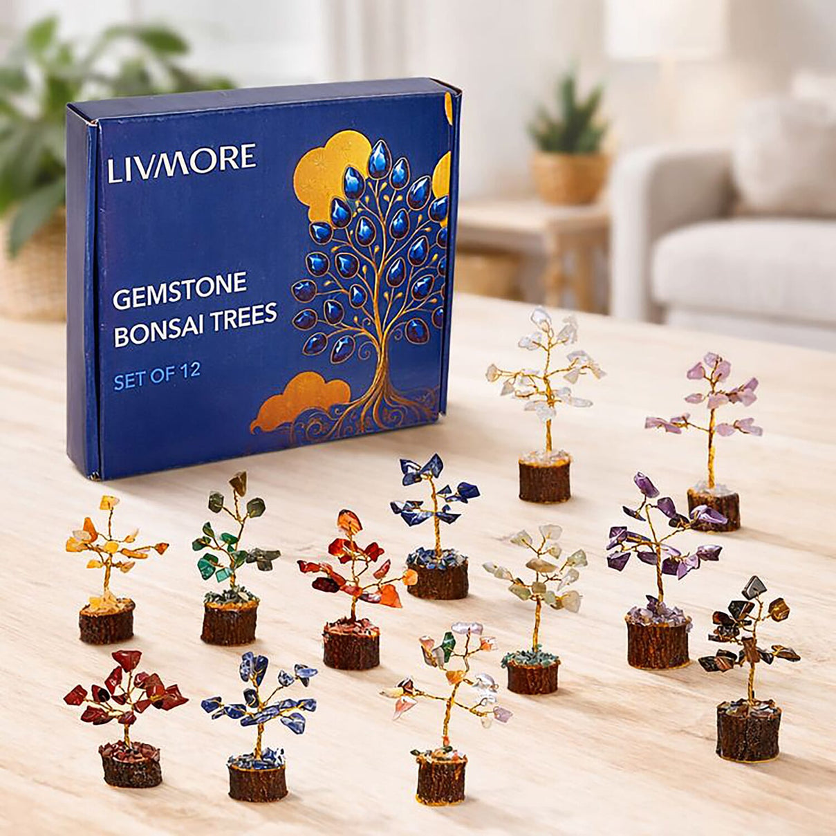 Tucson Find  Deal Livmore Set of 12 Gemstone Bonsai Trees (5.08cm) - Multi Colour 8279046 2