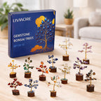 Tucson Find  Deal Livmore Set of 12 Gemstone Bonsai Trees (5.08cm) - Multi Colour