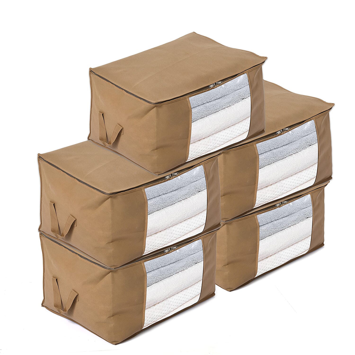 Livmore Set of 5 Non-Woven Fabric Storage Bags with Clear Window (34 x 60 x 42 cm) - Sand 8323860 0