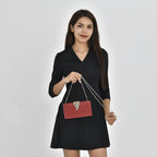 Closeout Deal - Snake Skin Pattern Clutch Bag with Leaf Clasp Closure - Maroon