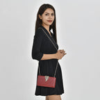 Closeout Deal - Snake Skin Pattern Clutch Bag with Leaf Clasp Closure - Maroon