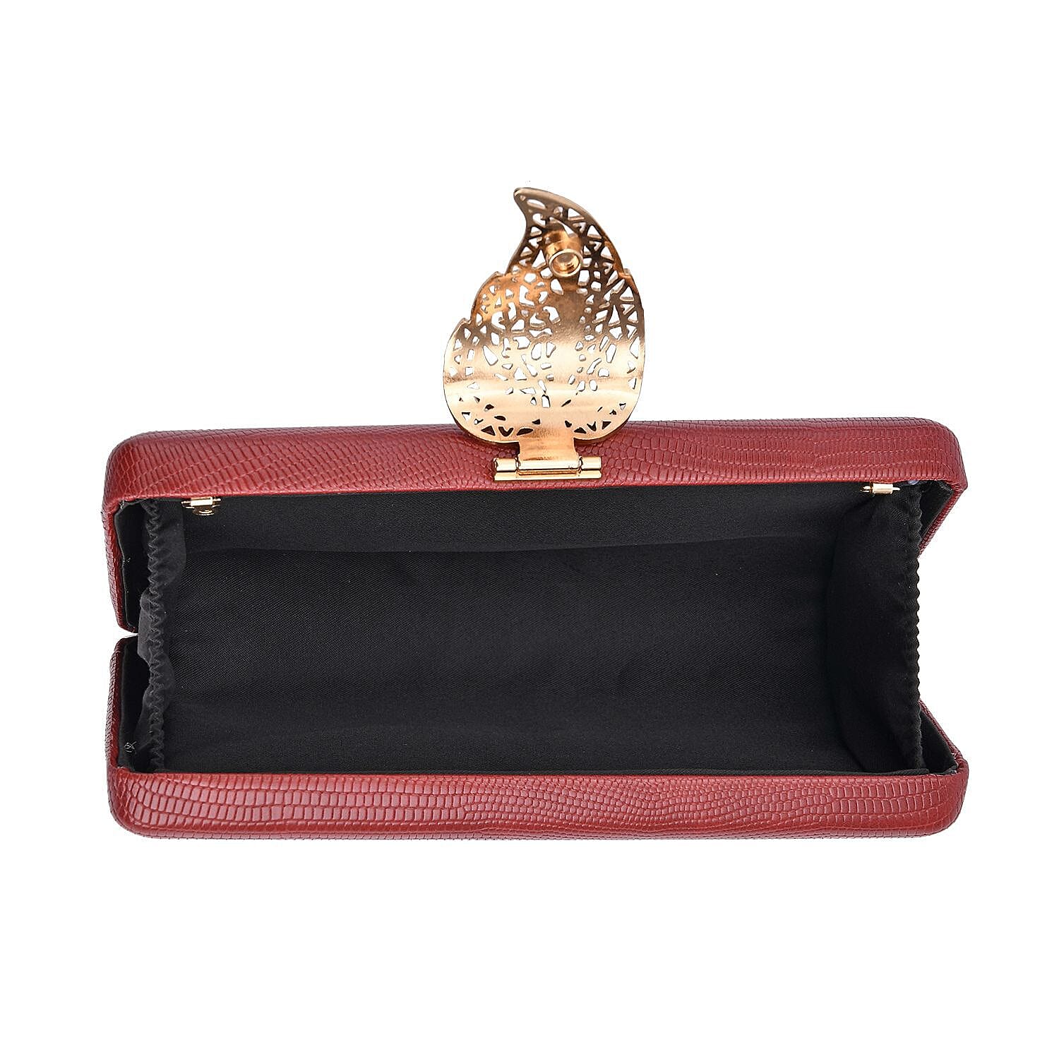 Lizard Skin Pattern Clutch Bag with Leaf Clasp Closure - Maroon 7163947 4