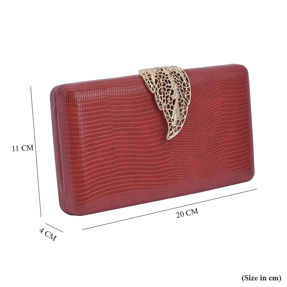 Lizard Skin Pattern Clutch Bag with Leaf Clasp Closure - Maroon 7163947 6