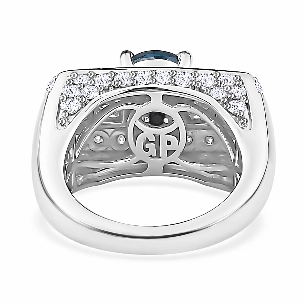 GP Art Deco Collection - London Blue Topaz &amp; Moissanite Ring in Platinum Overlay Sterling Silver 3.52 Ct, Silver Wt 6.95 Gms 7658682 4