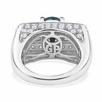 GP Art Deco Collection - London Blue Topaz & Moissanite Ring in Platinum Overlay Sterling Silver 3.52 Ct, Silver Wt 6.95 Gms