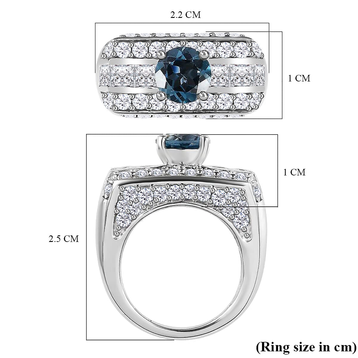 GP Art Deco Collection - London Blue Topaz &amp; Moissanite Ring in Platinum Overlay Sterling Silver 3.52 Ct, Silver Wt 6.95 Gms 7658682 5
