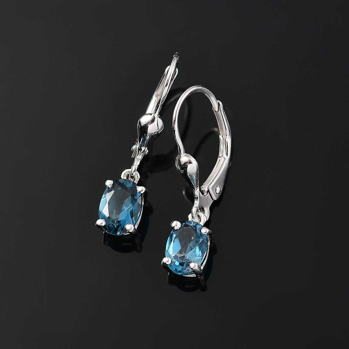 London Blue Topaz Earring with Lever Back in Platinum Overlay Sterling Silver 1.77 Ct. 8100014 4