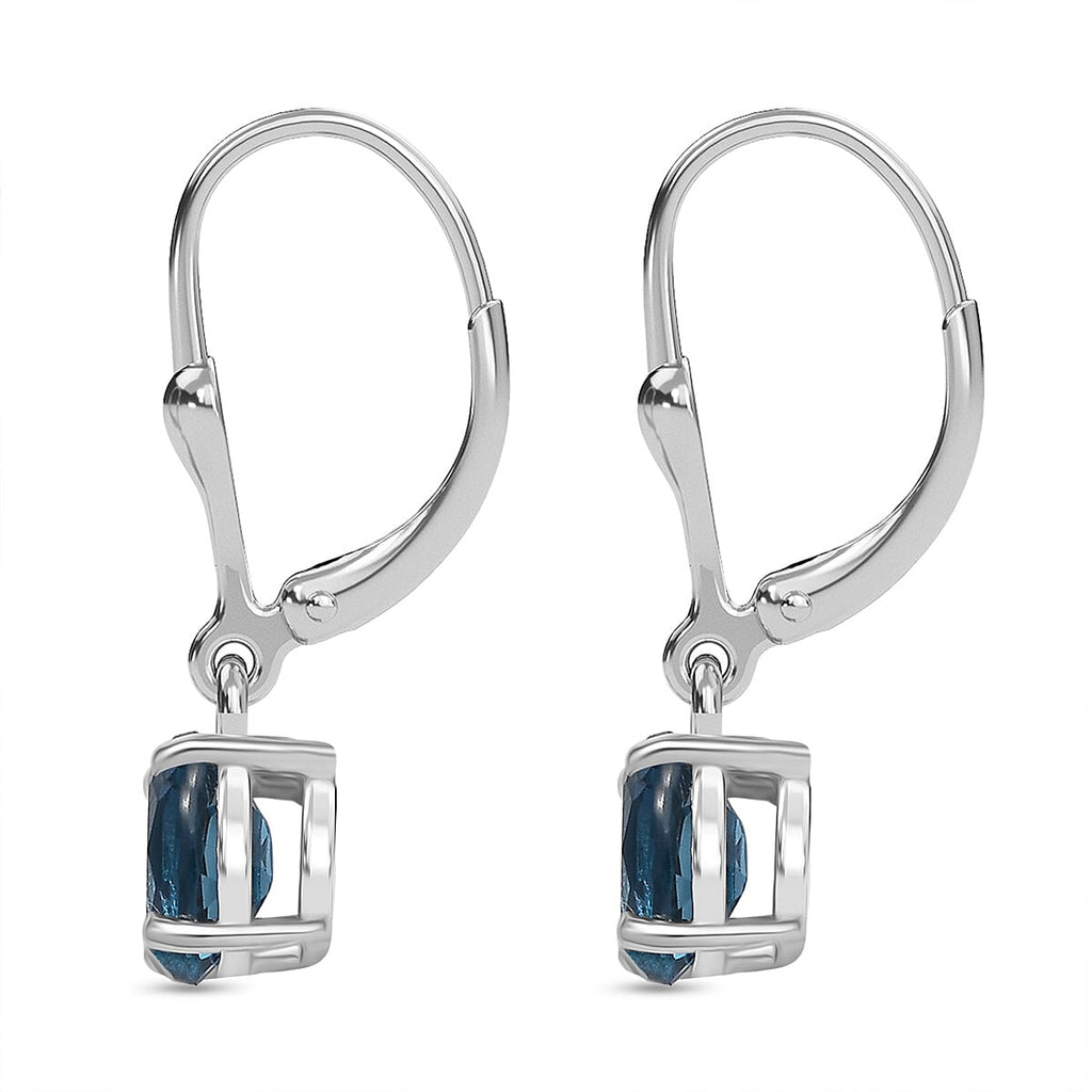 London Blue Topaz Earring with Lever Back in Platinum Overlay Sterling Silver 1.77 Ct.