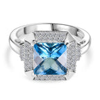 London Blue Topaz & Lab Grown Diamond Ring in Rhodium Overlay Sterling Silver 3.39 Ct.
