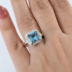 London Blue Topaz & Lab Grown Diamond Ring in Rhodium Overlay Sterling Silver 3.39 Ct.