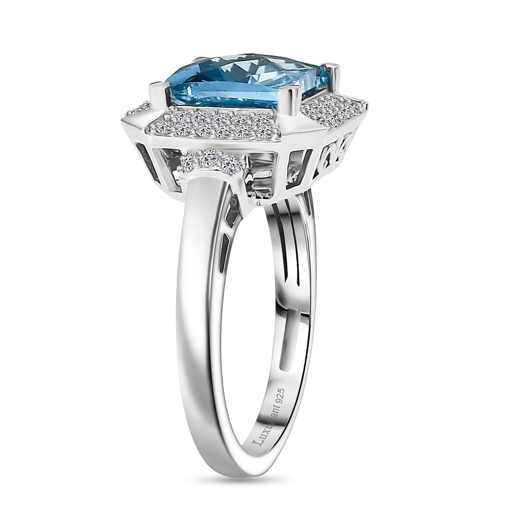 London Blue Topaz & Lab Grown Diamond Ring in Rhodium Overlay Sterling Silver 3.39 Ct.