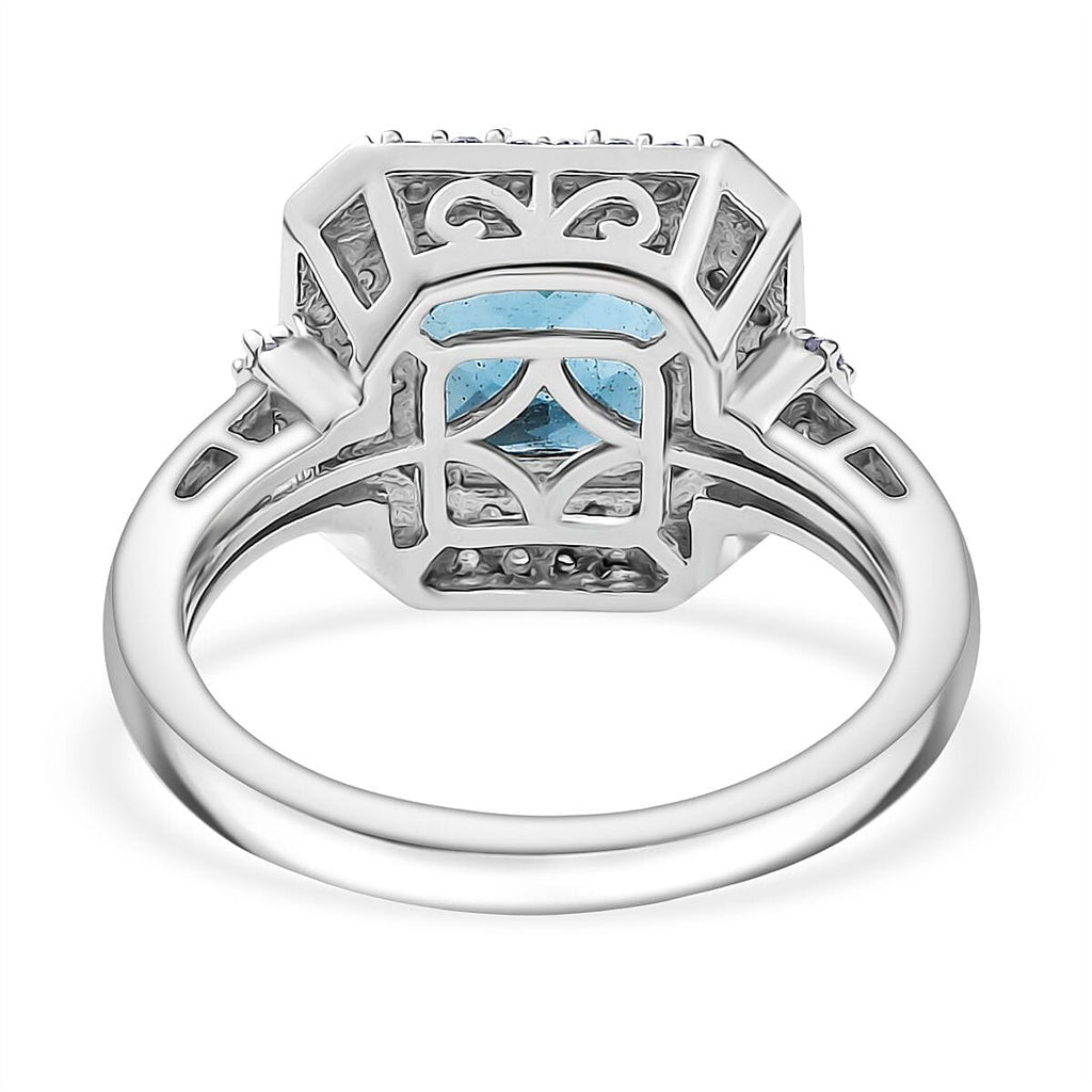 London Blue Topaz & Lab Grown Diamond Ring in Rhodium Overlay Sterling Silver 3.39 Ct.