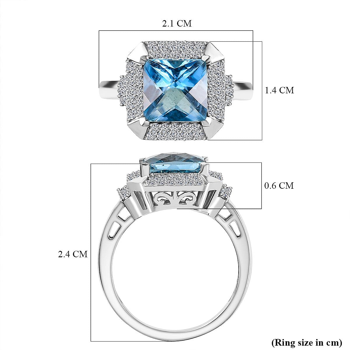 LUXURIANT London Blue Topaz, Lab Grown Diamond Halo Ring in Rhodium Overlay Sterling Silver 3.39 Ct. 8189857 5