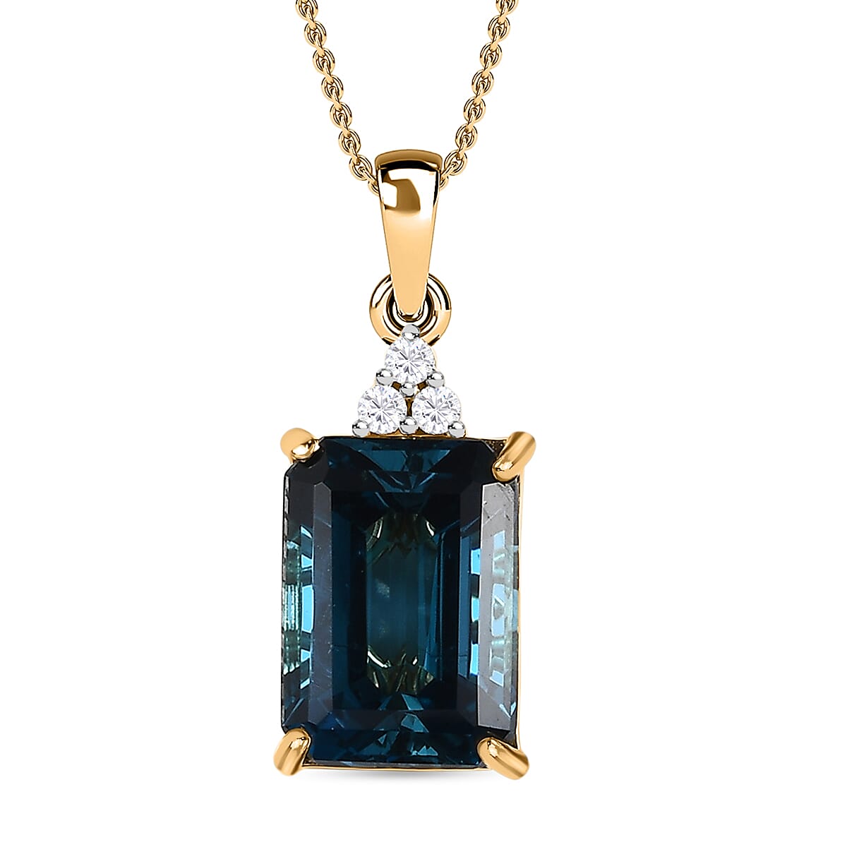 London Blue Topaz &amp; Moissanite Pendant with Chain (Size 20) in 18K Yellow Gold Vermeil Plated Sterling Silver 9.40 Ct. 4212096 0