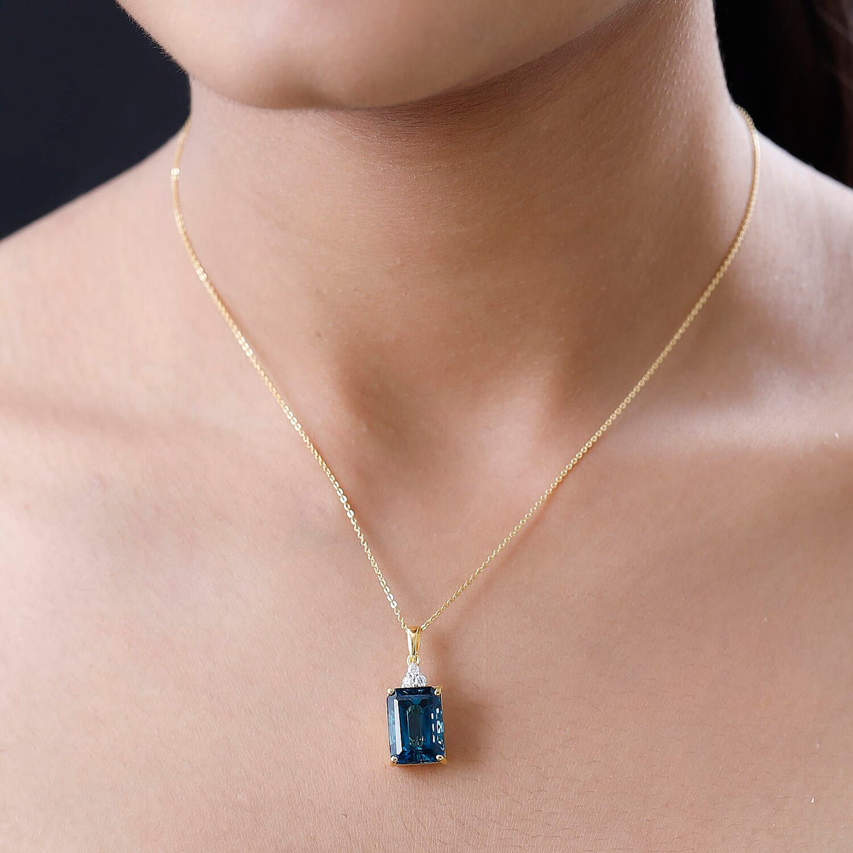 London Blue Topaz &amp; Moissanite Pendant with Chain (Size 20) in 18K Yellow Gold Vermeil Plated Sterling Silver 9.40 Ct. 4212096 2
