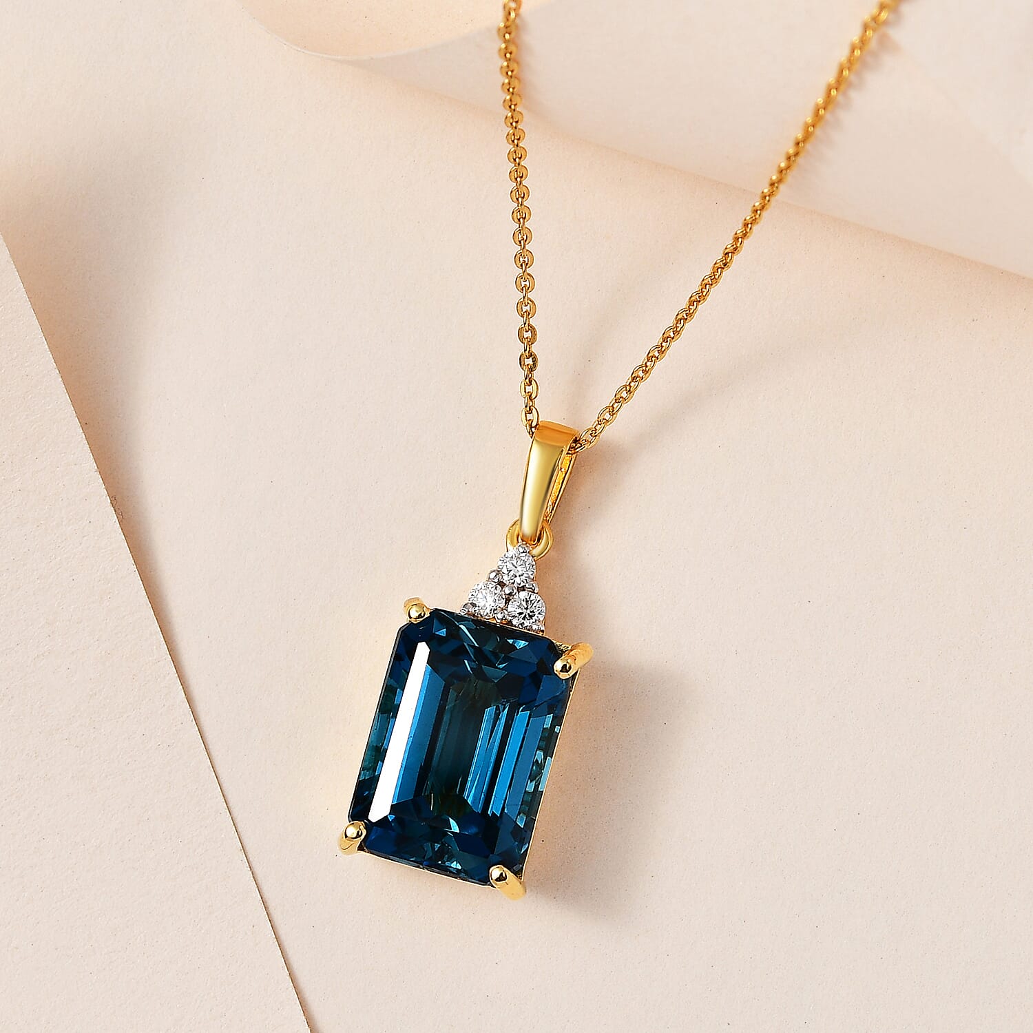 London Blue Topaz &amp; Moissanite Pendant with Chain (Size 20) in 18K Yellow Gold Vermeil Plated Sterling Silver 9.40 Ct. 4212096 3