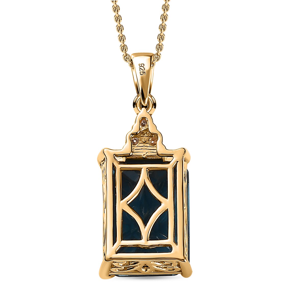 London Blue Topaz &amp; Moissanite Pendant with Chain (Size 20) in 18K Yellow Gold Vermeil Plated Sterling Silver 9.40 Ct. 4212096 5