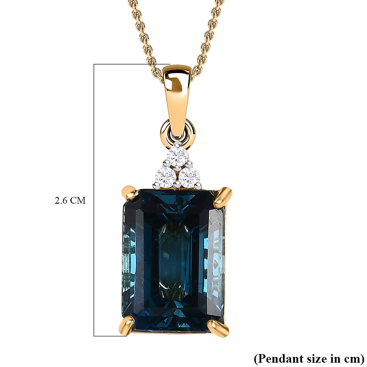 London Blue Topaz &amp; Moissanite Pendant with Chain (Size 20) in 18K Yellow Gold Vermeil Plated Sterling Silver 9.40 Ct. 4212096 7
