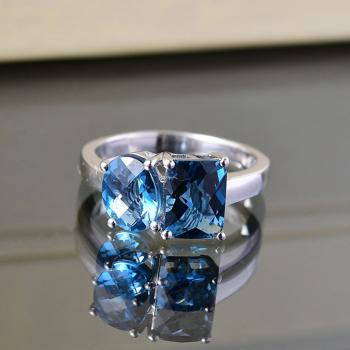 London Blue Topaz Toi Et Moi Ring in Rhodium Overlay Sterling Silver 3.24 Ct. 8181206 1