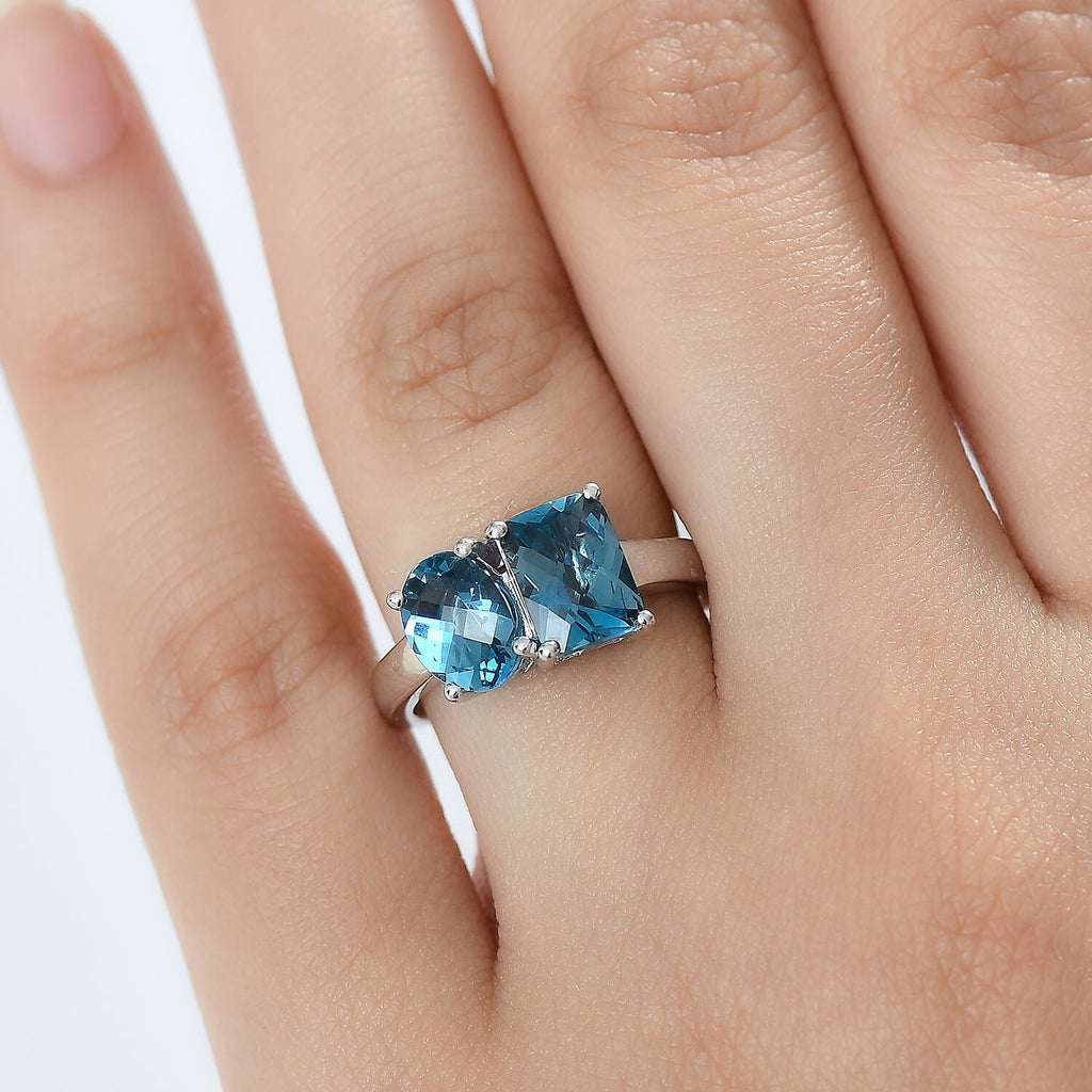 London Blue Topaz Solitaire Ring in Rhodium Overlay Sterling Silver 3.24 Ct.