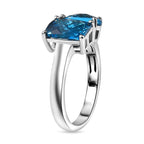 London Blue Topaz Solitaire Ring in Rhodium Overlay Sterling Silver 3.24 Ct.