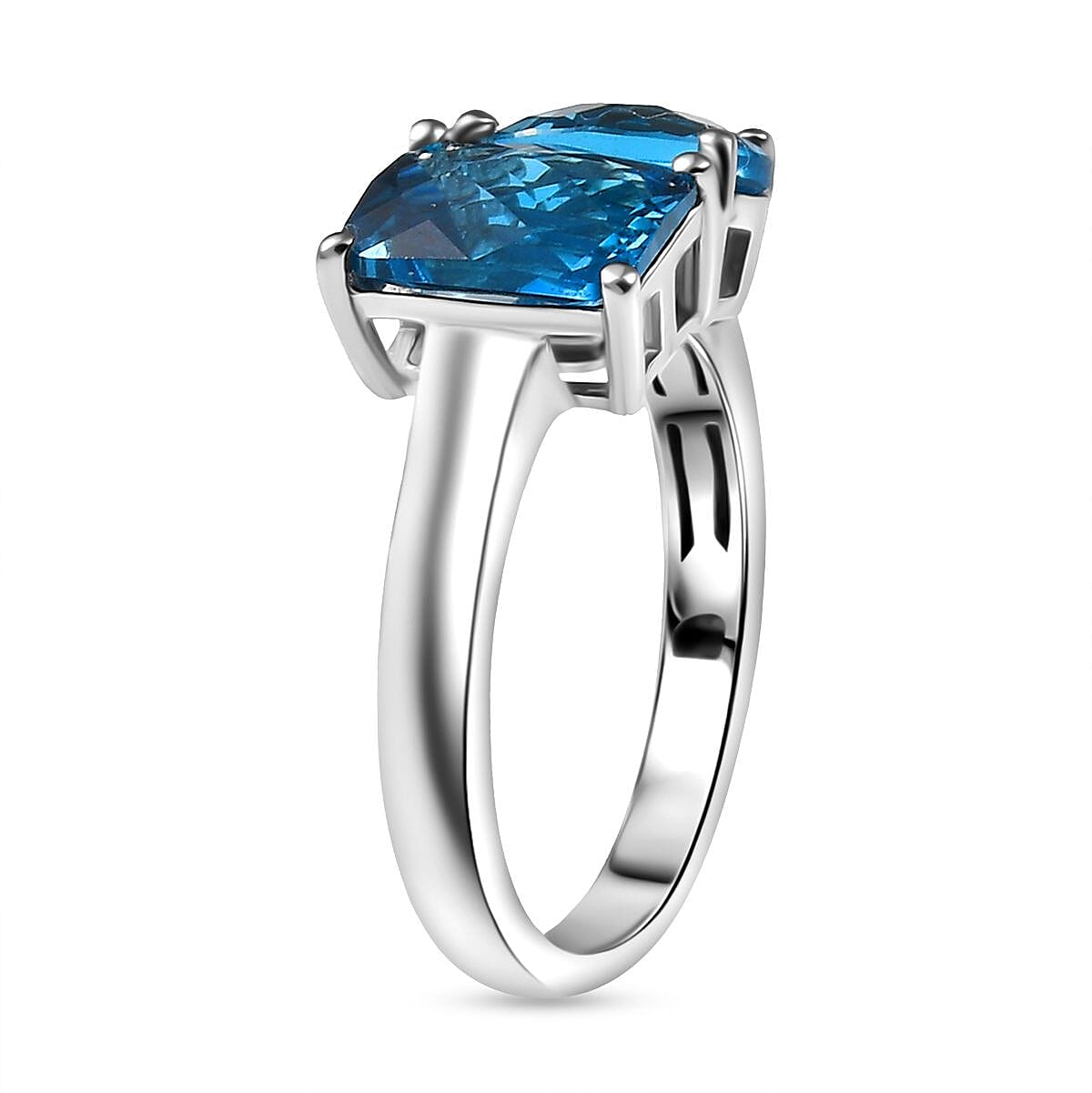 London Blue Topaz Toi Et Moi Ring in Rhodium Overlay Sterling Silver 3.24 Ct. 8181206 3