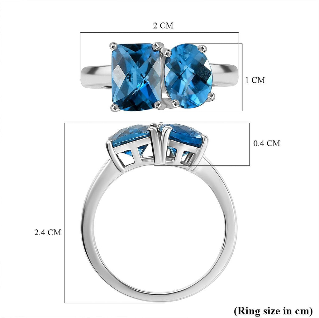 London Blue Topaz Solitaire Ring in Rhodium Overlay Sterling Silver 3.24 Ct.
