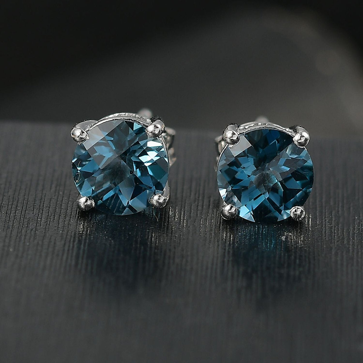 2.48 Ct. London Blue Topaz Solitaire Stud Push Post Earring in Rhodium Overlay Sterling Silver 8183705 2