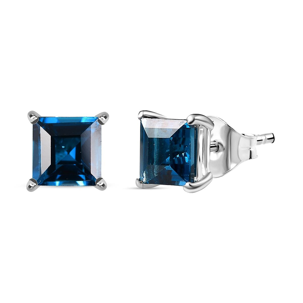London Blue Topaz Solitaire Stud Push Post Earring in Rhodium Overlay Sterling Silver 2.80 Ct. 8186898 0