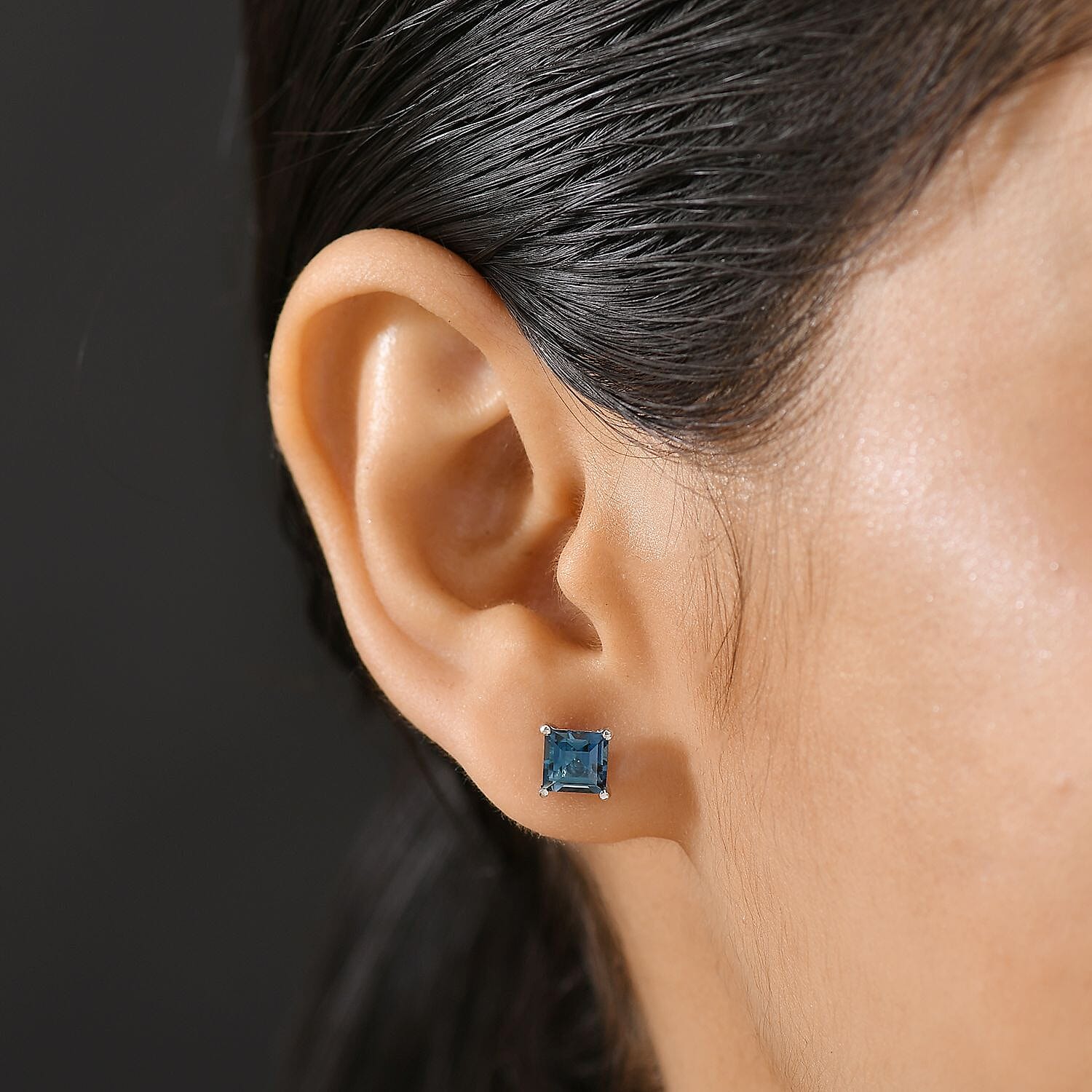 London Blue Topaz Solitaire Stud Push Post Earring in Rhodium Overlay Sterling Silver 2.80 Ct. 8186898 3