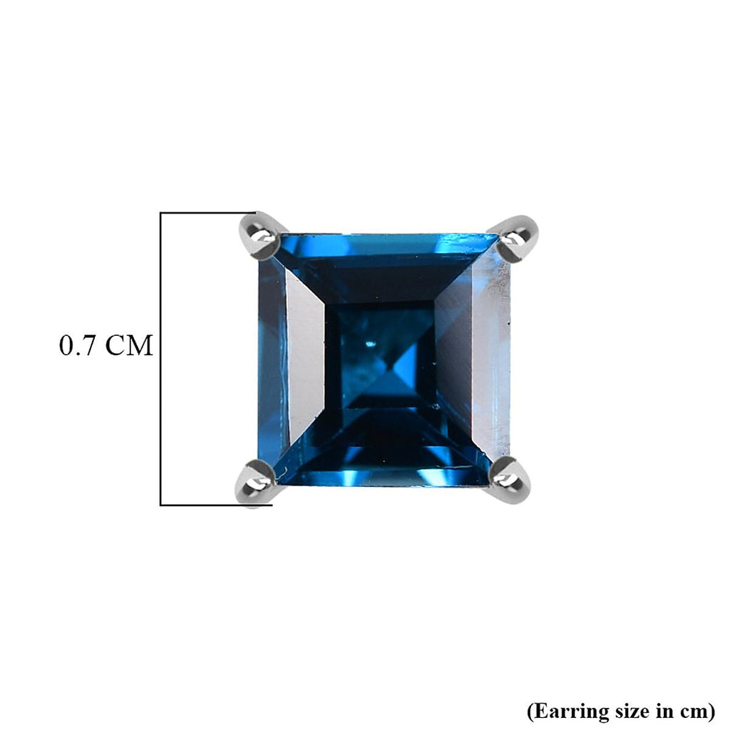 London Blue Topaz Solitaire Stud Push Post Earring in Rhodium Overlay Sterling Silver 2.80 Ct.
