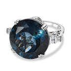 London Blue Topaz & Diamond Ring in Platinum Overlay Sterling Silver 22.11 Ct, Silver Wt. 5.05 Gms