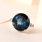 London Blue Topaz & Diamond Ring in Platinum Overlay Sterling Silver 22.11 Ct, Silver Wt. 5.05 Gms