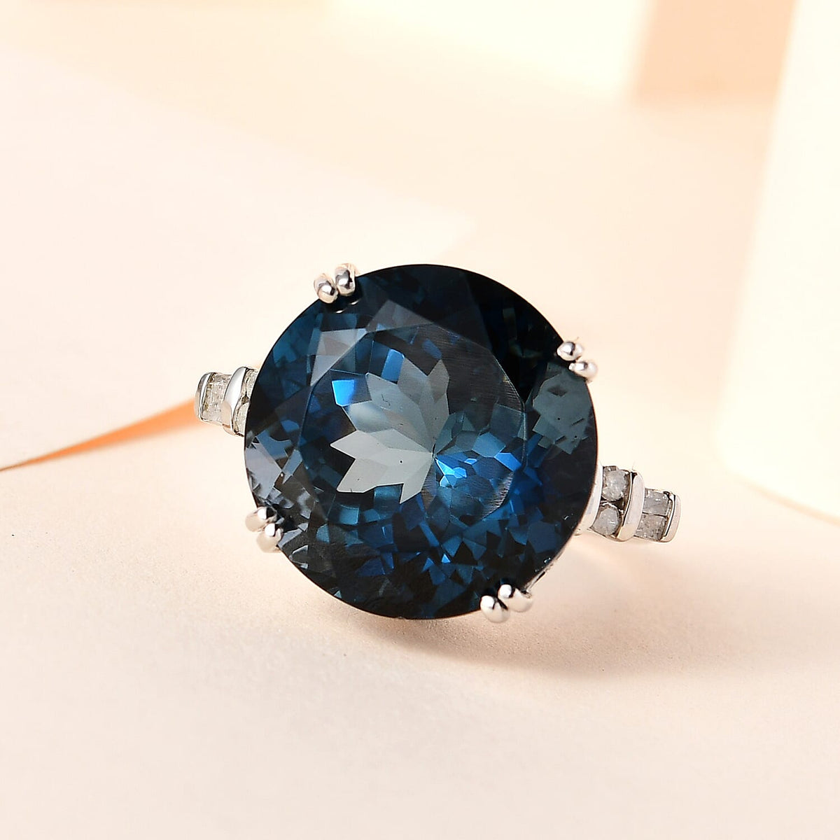 Exclusive Edition 22.11 Ct London Blue Topaz and Diamond Solitaire Ring in Platinum Overlay Sterling Silver 7510436 1