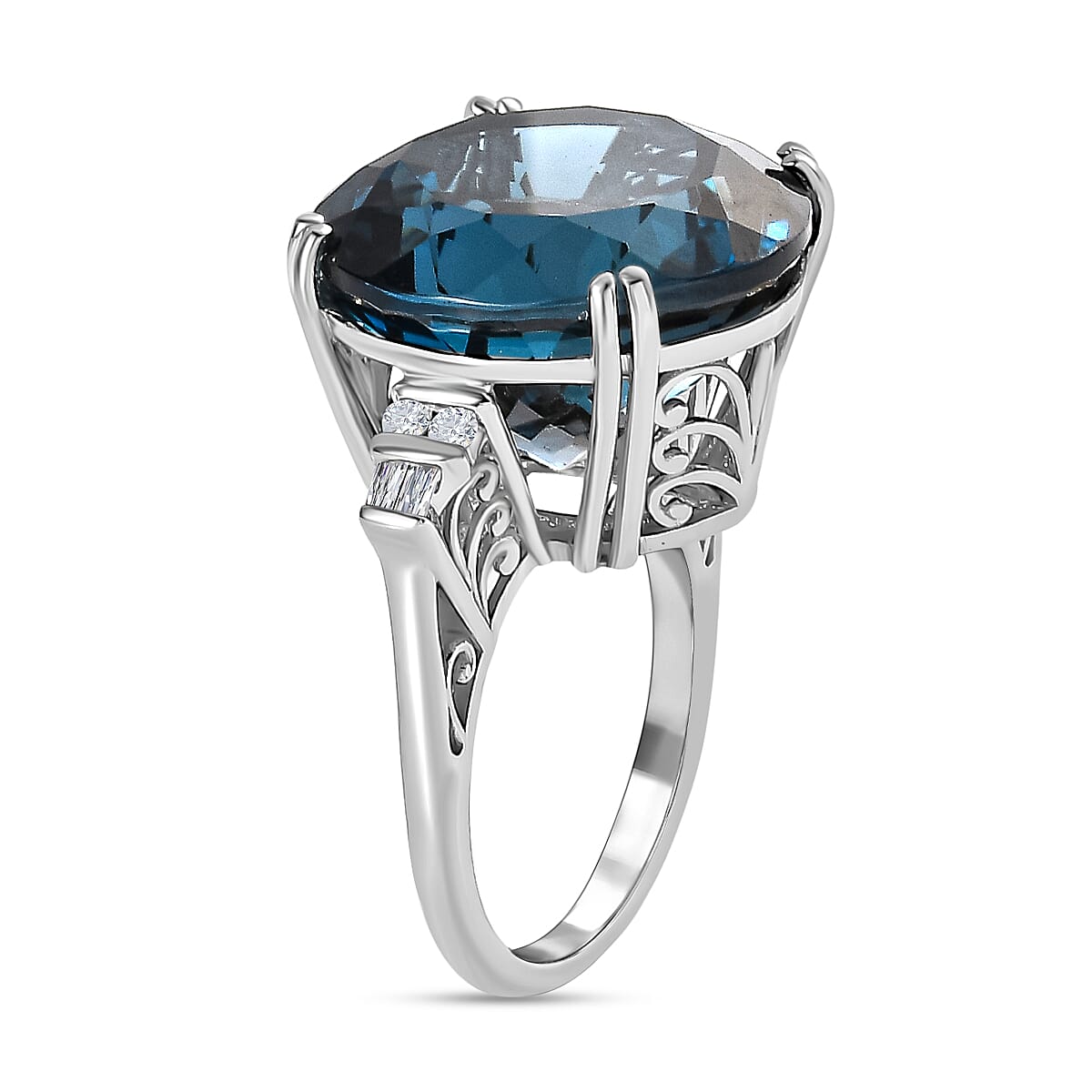 Exclusive Edition 22.11 Ct London Blue Topaz and Diamond Solitaire Ring in Platinum Overlay Sterling Silver 7510436 3