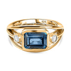 London Blue Topaz & White Zircon Ring in 18K Vermeil Yellow Gold Plated Sterling Silver 3.05 Ct.