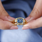 London Blue Topaz & White Zircon Ring in 18K Vermeil Yellow Gold Plated Sterling Silver 3.05 Ct.
