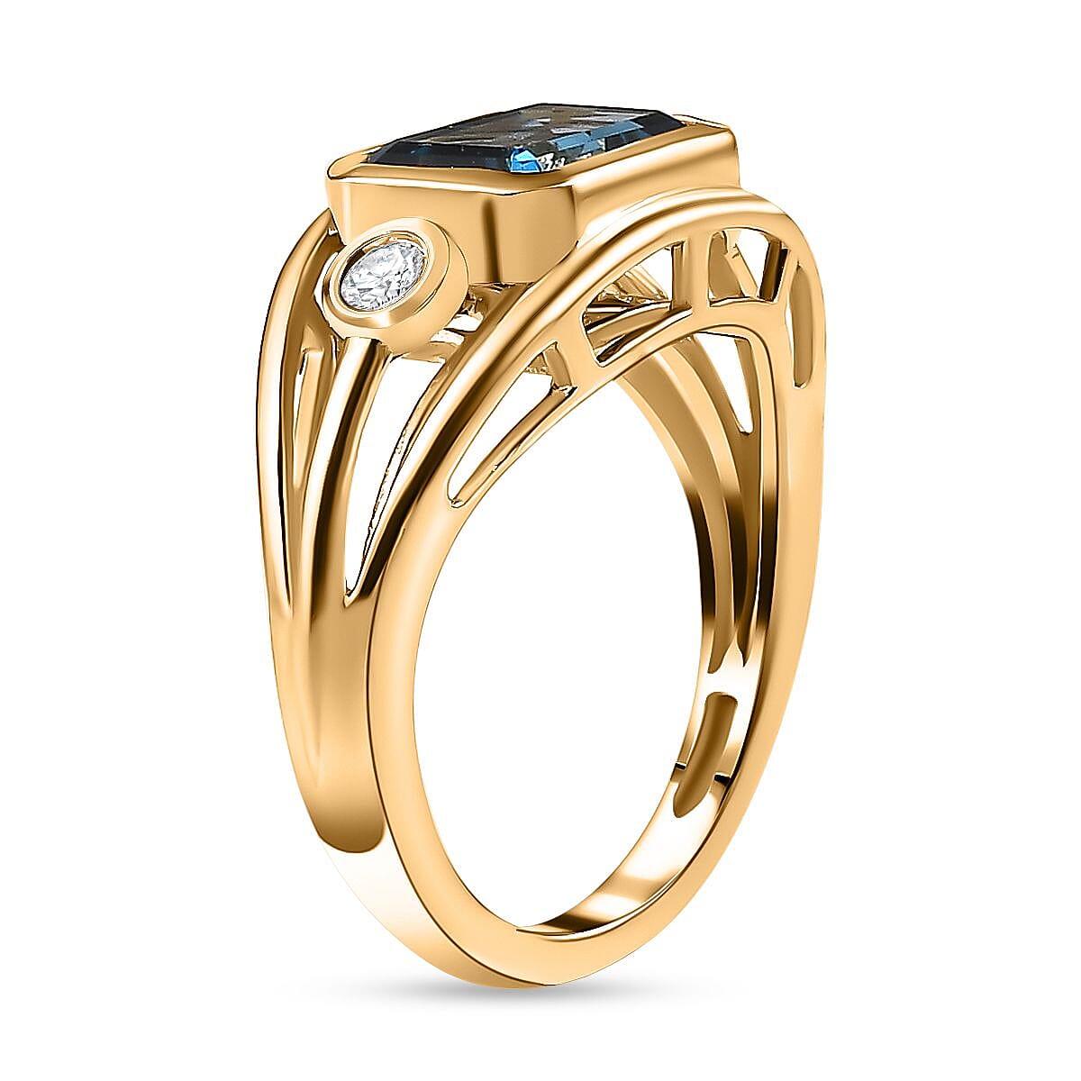 London Blue Topaz, White Zircon Split Shank Ring in Vermeil Yellow Gold Plated Sterling Silver 7758068 3