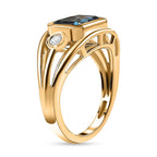 London Blue Topaz & White Zircon Ring in 18K Vermeil Yellow Gold Plated Sterling Silver 3.05 Ct.