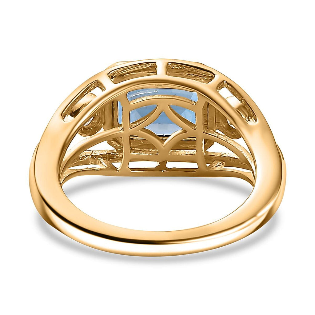 London Blue Topaz & White Zircon Ring in 18K Vermeil Yellow Gold Plated Sterling Silver 3.05 Ct.