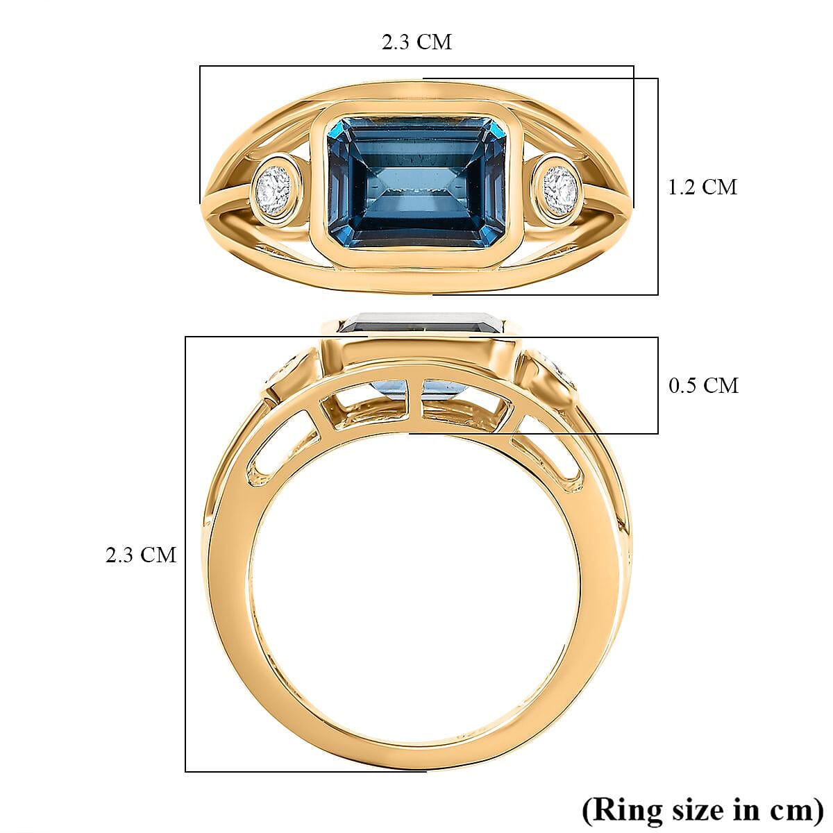 London Blue Topaz, White Zircon Split Shank Ring in Vermeil Yellow Gold Plated Sterling Silver 7758068 5