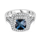 London Blue Topaz & White Zircon Ring in Rhodium Overlay Sterling Silver 2.52 Ct.