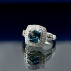 London Blue Topaz & White Zircon Ring in Rhodium Overlay Sterling Silver 2.52 Ct.