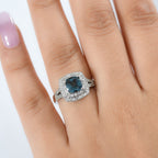 London Blue Topaz & White Zircon Ring in Rhodium Overlay Sterling Silver 2.52 Ct.